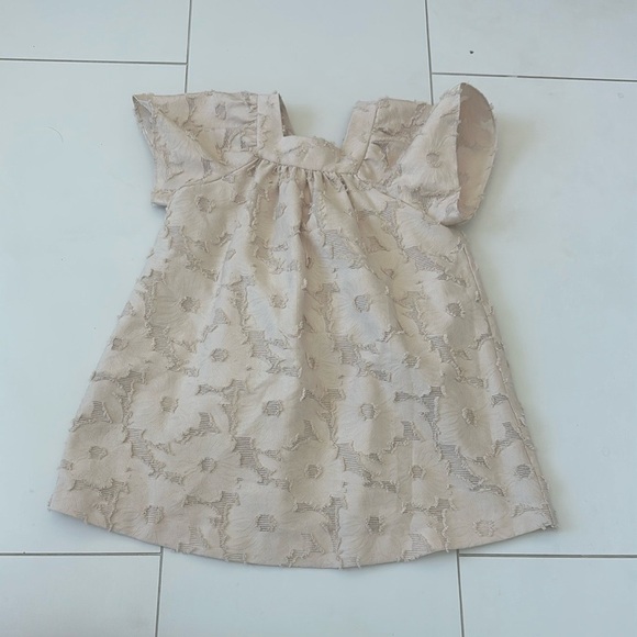Zara girl Jacquard Elegant Cream Floral Dress 3/4 - Picture 2 of 6
